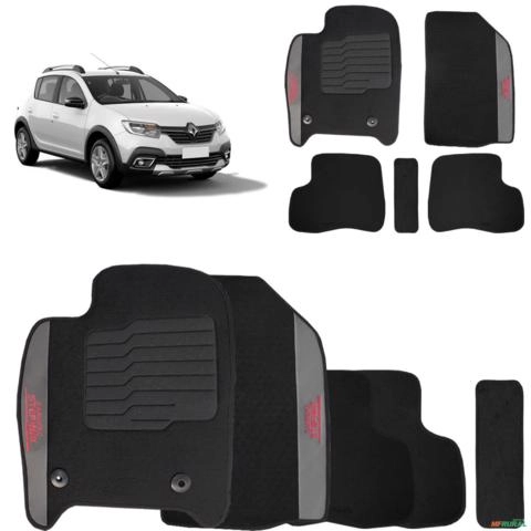 Jogo de Tapete Carpete Sandero Stepway 2008 a 2025 Preto 5 Peças Imagem Jogo de Tapete Carpete Sandero Stepway 2008 a 2025 Preto 5 Peças