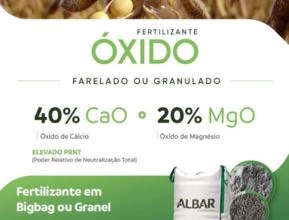 Óxido de Cálcio e Magnésio - 40% CaO + 20% MgO - PRNT 145 - Pó 95% Solúvel - Correção de Solo - Bag
