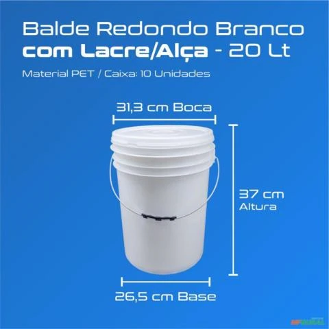 Balde 20  litros Branco com Alça Metálica - Caixa 10 Und