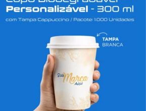 Copo Biodegradável Personalizado Com ou Sem Tampa - 300ml -  Cor: Tampa Bio Branca