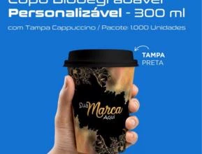 Copo Biodegradável Personalizado Com ou Sem Tampa - 300ml -  Cor: Tampa Bio Preta