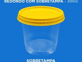 Pote Plástico Transparente Redondo Com Sobretampa - 400 ml -  Cor: Sobretampa Amarela