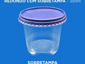 Pote Plástico Transparente Redondo Com Sobretampa - 400 ml -  Cor: Sobretampa Azul Escura