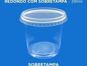 Pote Plástico Transparente Redondo Com Sobretampa - 400 ml -  Cor: Sobretampa Transparente