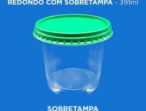 Pote Plástico Transparente Redondo Com Sobretampa - 400 ml -  Cor: Sobretampa Verde