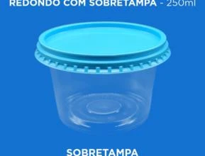 Pote Plástico Transparente Redondo Com Sobretampa - 250ml -  Cor: Sobretampa Azul Clara