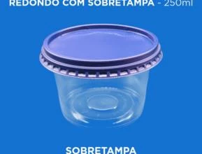 Pote Plástico Transparente Redondo Com Sobretampa - 250ml -  Cor: Sobretampa Azul Escura