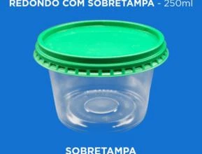 Pote Plástico Transparente Redondo Com Sobretampa - 250ml -  Cor: Sobretampa Verde