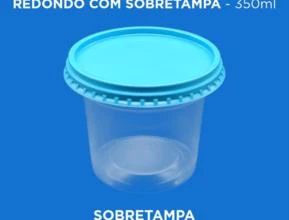 Pote Plástico Transparente Redondo Com Sobretampa - 350ml -  Cor: Sobretampa Azul Clara