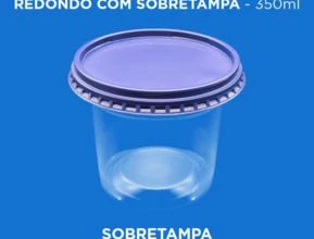 Pote Plástico Transparente Redondo Com Sobretampa - 350ml -  Cor: Sobretampa Azul Escura
