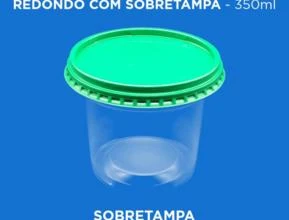 Pote Plástico Transparente Redondo Com Sobretampa - 350ml -  Cor: Sobretampa Verde