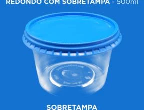 Pote Plástico Transparente Redondo Com Sobretampa - 500ml Baixo -  Cor: Sobretampa Azul Clara