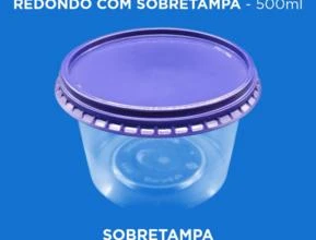 Pote Plástico Transparente Redondo Com Sobretampa - 500ml Baixo -  Cor: Sobretampa Azul Escura