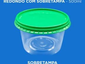 Pote Plástico Transparente Redondo Com Sobretampa - 500ml Baixo -  Cor: Sobretampa Verde