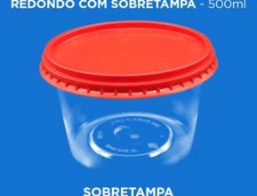 Pote Plástico Transparente Redondo Com Sobretampa - 500ml Baixo -  Cor: Sobretampa Vermelha