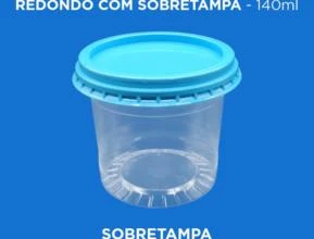 Pote Plástico Transparente Redondo Com Sobretampa - 140ml -  Cor: Sobretampa Azul Clara