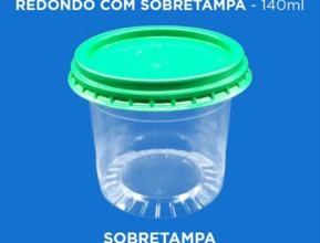 Pote Plástico Transparente Redondo Com Sobretampa - 140ml -  Cor: Sobretampa Verde