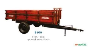 Carreta Agrícola 4 Toneladas Basculante 1 Eixo Rodado Duplo Freio Automático Carroceria de Madeira