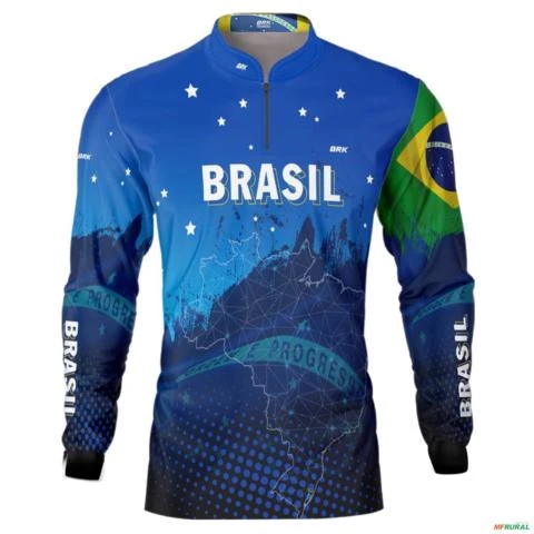 Camisa Agro Azul Brk Brasil com Uv50