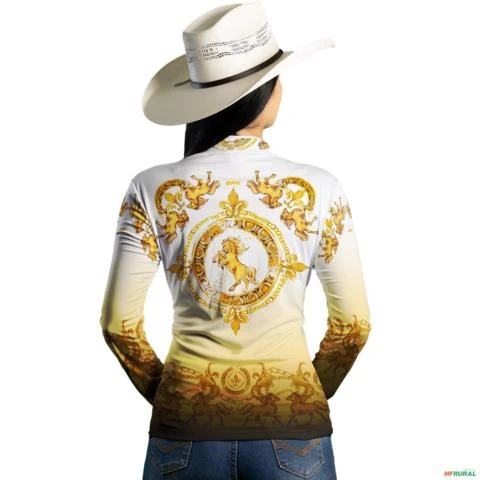 Camisa Brk Agro Cavalo Dourado Branca com Proteção Solar UV50+
