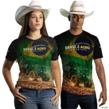 Kit Casal Camiseta Agro Brk Casual Brasil é Agro com Uv50