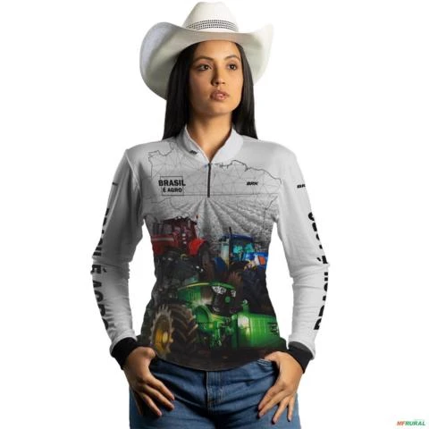 Camisa Agro BRK Branca Tratores Brasil é Agro Tratores com UV50 + -  Gênero: Feminino Tamanho: Baby Look GG