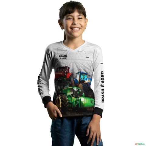 Camisa Agro BRK Branca Tratores Brasil é Agro Tratores com UV50 + -  Gênero: Infantil Tamanho: Infantil PP