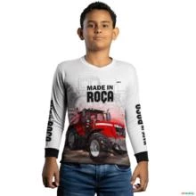 Camisa Agro BRK Branca Trator Made in Roça com UV50 + -  Gênero: Infantil Tamanho: Infantil G