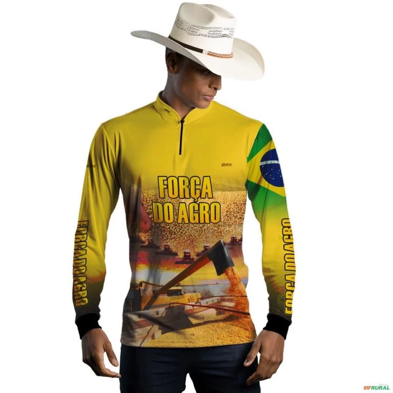 Camisa Agro BRK Amarela Produtor de Soja com UV50 + -  Gênero: Masculino Tamanho: PP
