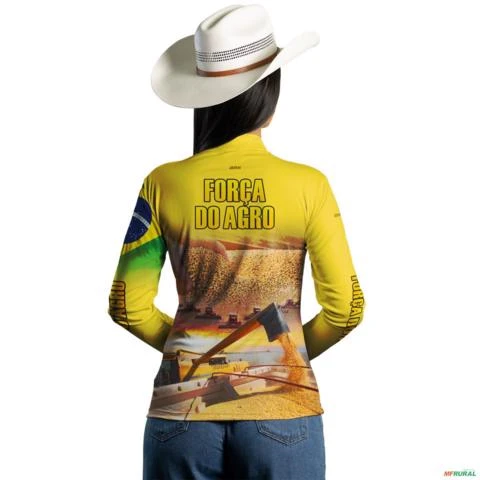 Camisa Agro BRK Amarela Produtor de Soja com UV50 + -  Gênero: Feminino Tamanho: Baby Look XG