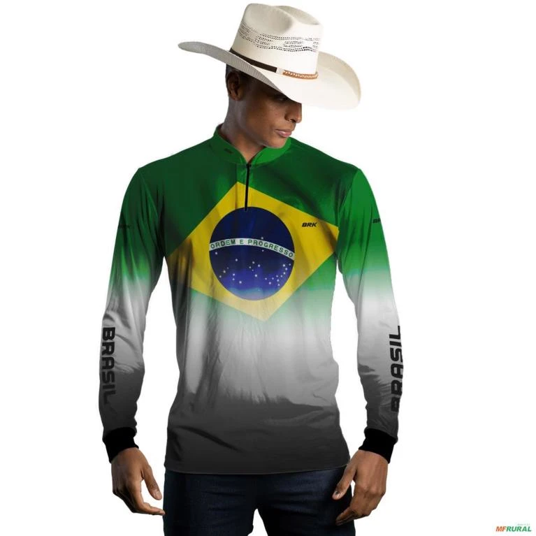 Camisa Agro BRK Verde e Branca Brasil Agro com UV50 + -  Gênero: Masculino Tamanho: P