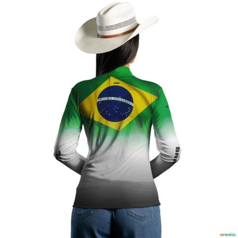 Camisa Agro BRK Verde e Branca Brasil Agro com UV50 + -  Gênero: Feminino Tamanho: Baby Look PP