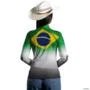 Camisa Agro BRK Verde e Branca Brasil Agro com UV50 + -  Gênero: Feminino Tamanho: Baby Look G