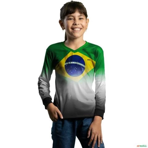 Camisa Agro BRK Verde e Branca Brasil Agro com UV50 + -  Gênero: Infantil Tamanho: Infantil M