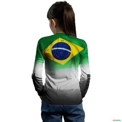 Camisa Agro BRK Verde e Branca Brasil Agro com UV50 + -  Gênero: Infantil Tamanho: Infantil G