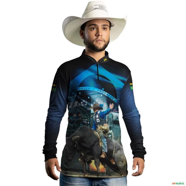 Camisa Agro Azul Brk Rodeio e Vaquejada com Uv50 -  Gênero: Masculino Tamanho: PP
