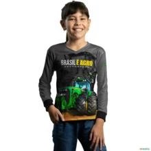 Camisa Agro BRK Cinza Brasil é Agro com UV50 + -  Gênero: Infantil Tamanho: Infantil PP