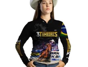 Camisa Country Feminina Brk Três Tambores com Uv50 -  Gênero: Feminino Tamanho: Baby Look XG