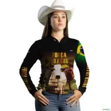 Camisa Agro Brk Força do Agro Carne Bovina com Uv50 -  Gênero: Feminino Tamanho: Baby Look GG