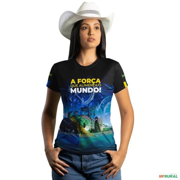 Camiseta A Força que Alimenta o Mundo com Proteção Solar UV  50+ -  Gênero: Feminino Tamanho: Baby Look XXG