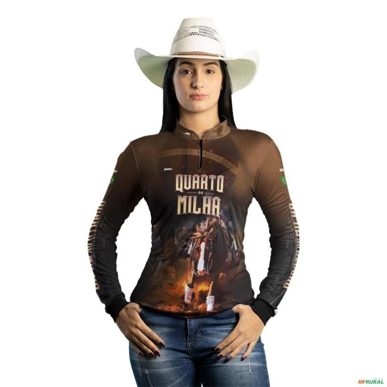 Camisa Country Brk Quarto de Milha com Uv50 -  Gênero: Feminino Tamanho: Baby Look G