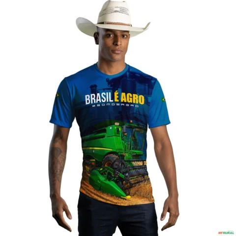 Camiseta Agro Brk Trator John Brasil é Agro - Azul com Uv50 -  Gênero: Masculino Tamanho: PP