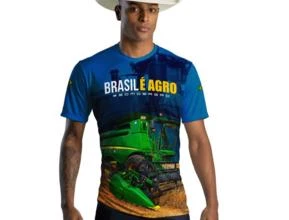 Camiseta Agro Brk Trator John Brasil é Agro - Azul com Uv50 -  Gênero: Masculino Tamanho: P