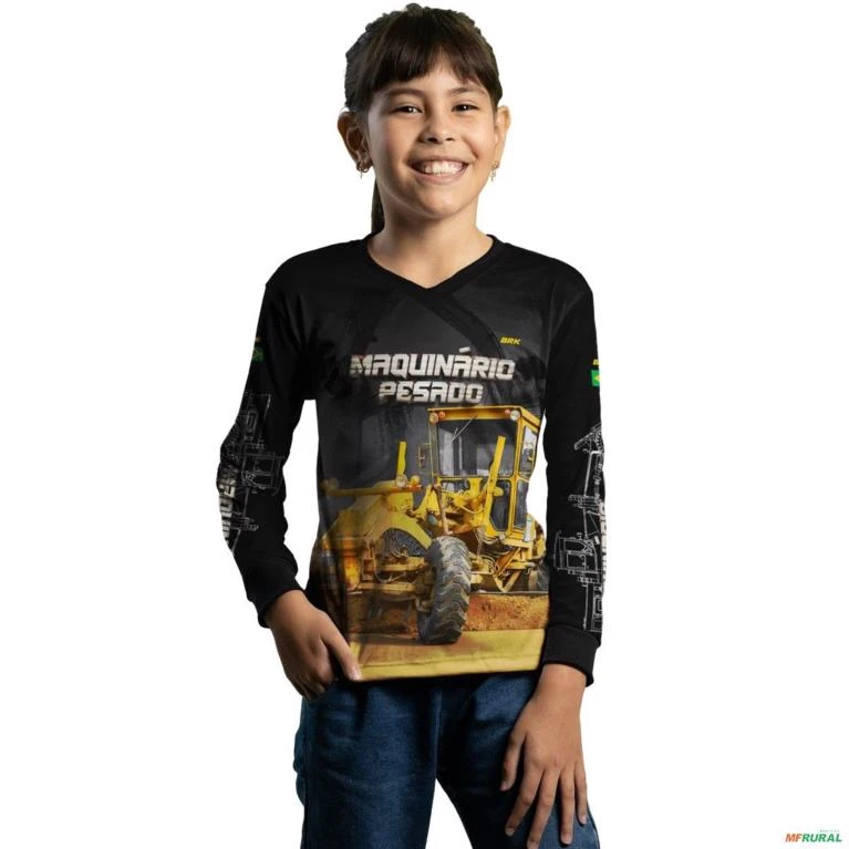 Camisa Agro BRK Motoniveladora Maquinário Pesado com UV50 + -  Gênero: Infantil Tamanho: Infantil PP