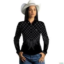 Camisa Country Agro Feminina Brk Boiadeira Preta 2 com Uv50 -  Gênero: Feminino Tamanho: Baby Look P