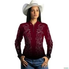 Camisa Country Feminina Brk Boiadeira Vinho com Uv50 -  Gênero: Feminino Tamanho: Baby Look P