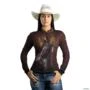 Camisa Country BRK Marrom e Preto Mangalarga  com UV50 + -  Gênero: Feminino Tamanho: Baby Look XXG