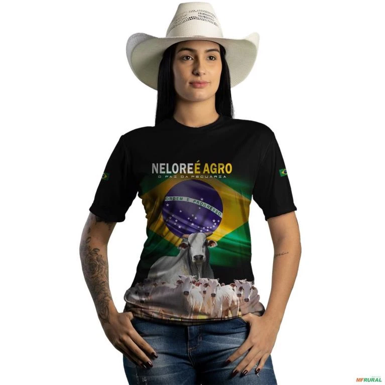 Camiseta Agro Brk Nelore Raça Forte Brasil com Uv50 -  Gênero: Feminino Tamanho: Baby Look M