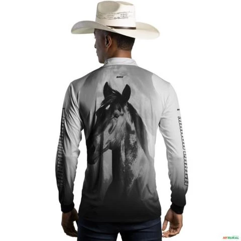 Camisa Country BRK Branca Cavalo Mangalarga com UV50 + -  Gênero: Masculino Tamanho: XG