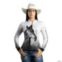 Camisa Country BRK Branca Cavalo Mangalarga com UV50 + -  Gênero: Feminino Tamanho: Baby Look P